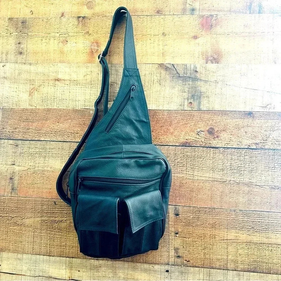 Vintage Genuine Leather Unisex Sling Backpack - Picture 1 of 10